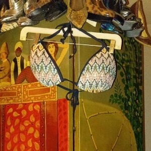 Atmosphere Patterned Triangle Bikini Top - Black Trim